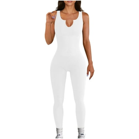 

Women s Sexy Sleeveless Bodysuits V Neck Tank Long Rompers One Piece Ribbed Workout Jumpsuits Playsuit Clubwear