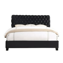 Roundhill Furniture Apoera Velvet Upholstered Button Tufted Bed, King, Black