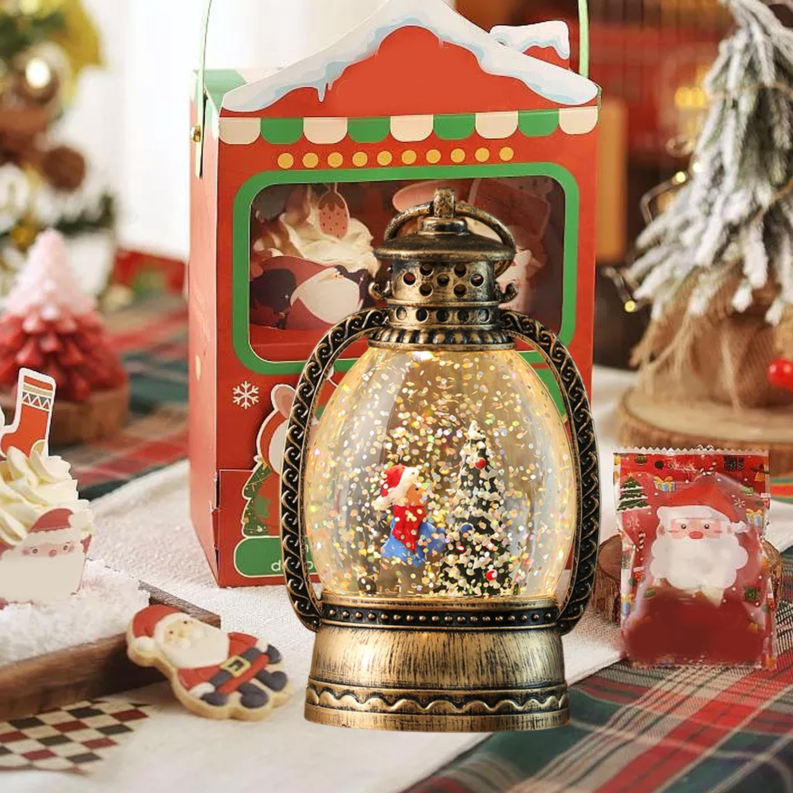 Nilvkv Christmas Lights, 2PC Christmas Lamp Water-Filled Oil Lamp Drifting Snow Interior Wind Lantern Scene Night Light(150ml), Christmas Decorations