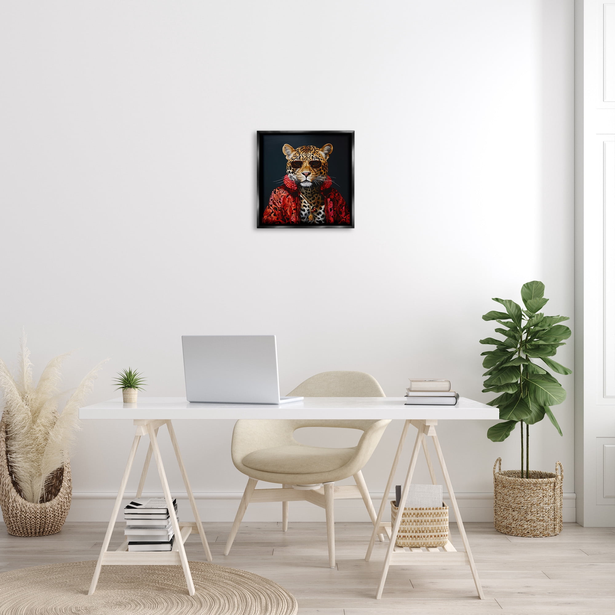 Stupell Industries Trendy Leopard Fashion Animals & Insects Painting Black Floater Framed Canvas Art Print Wall Art, 18 x 18