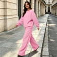 thumbnail image 7 of HKYNLAG Womens 2 Piece Sweatsuit Fall Sweat Outfits Lounge Sets 2026 Wide Leg Sweatpants Crew Neck Long Sleeve Tracksuit Pink 2XL, 7 of 7