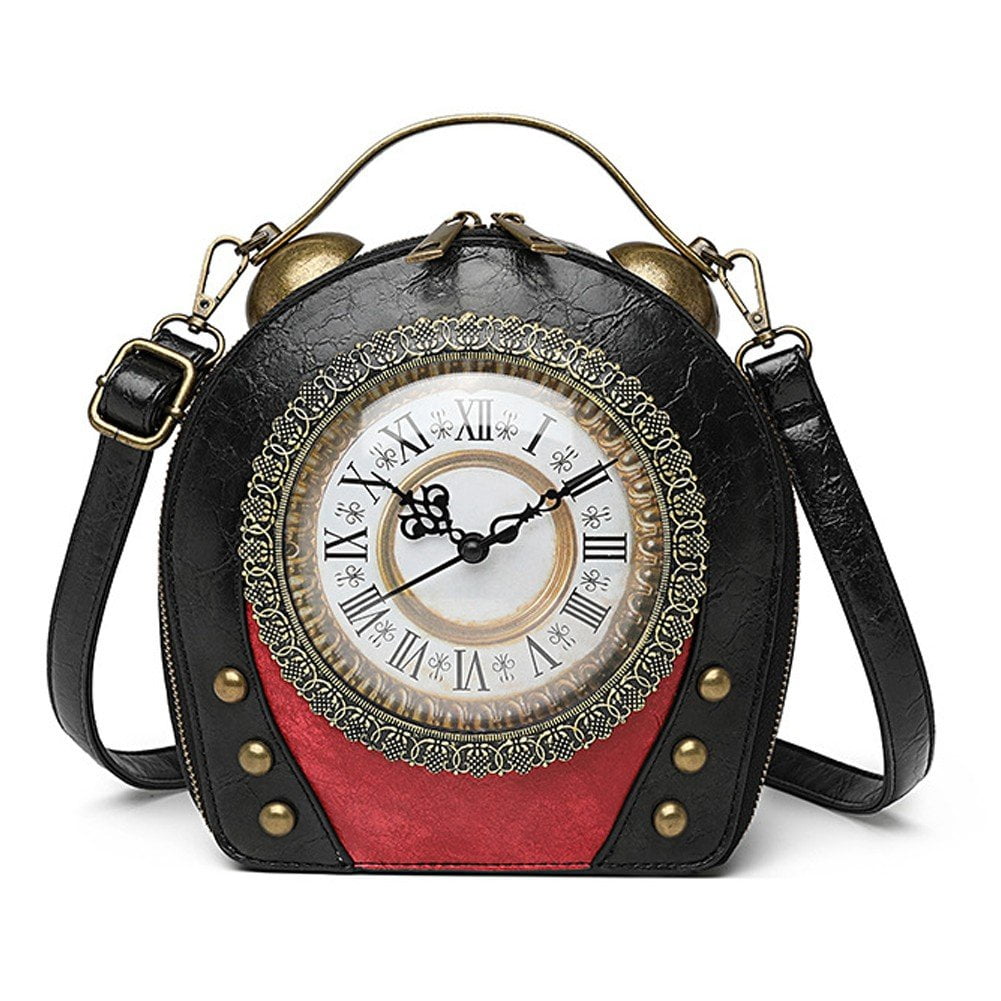 Jiibva Work Clock Handbag Antique Clock Design Messenger Bag Evening Party Crossbody Pu Leather Vintage Steam Messenger Bag