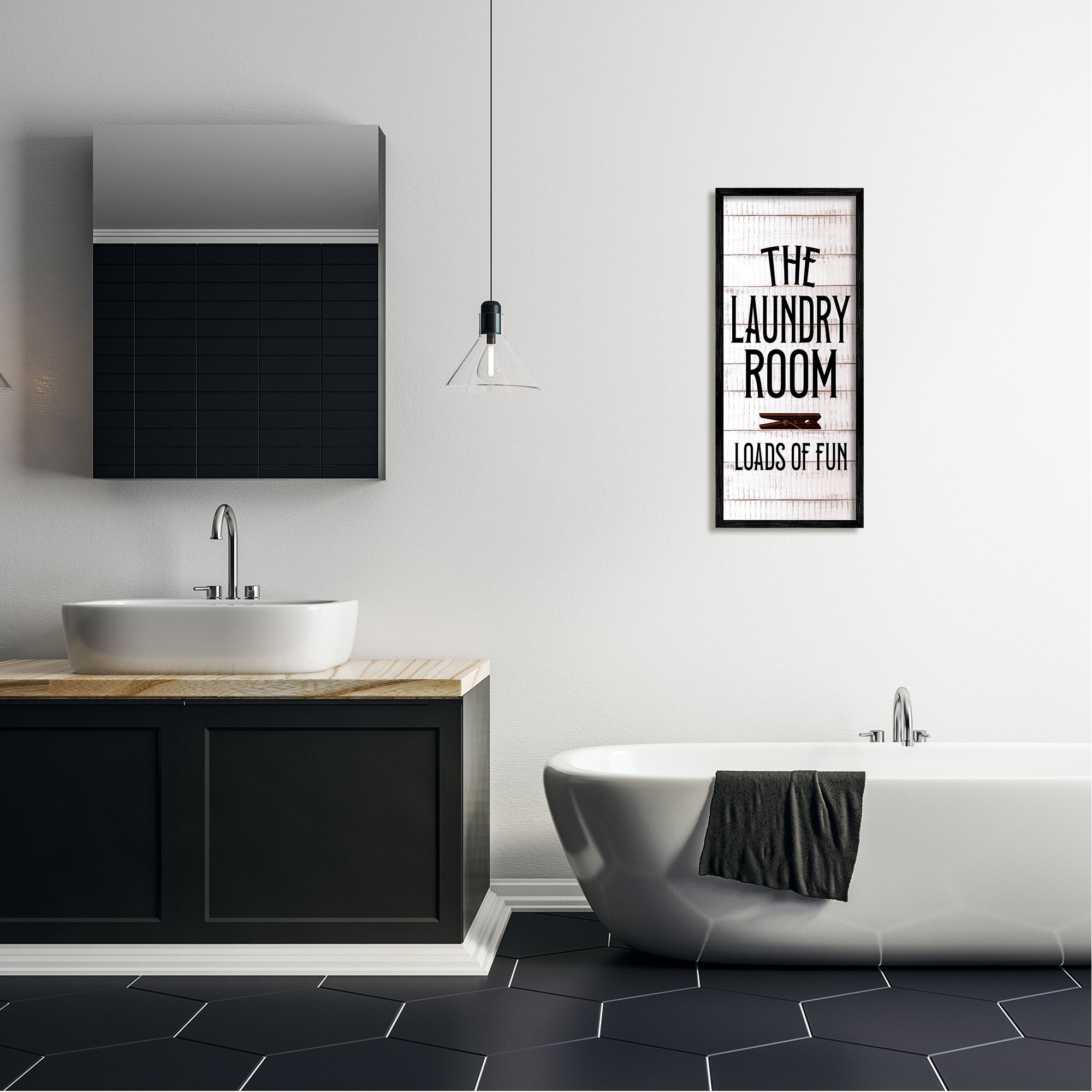 Stupell Industries Laundry Room Plank Pattern Typography Painting Black Framed Art Print Wall Art, 13 x 30