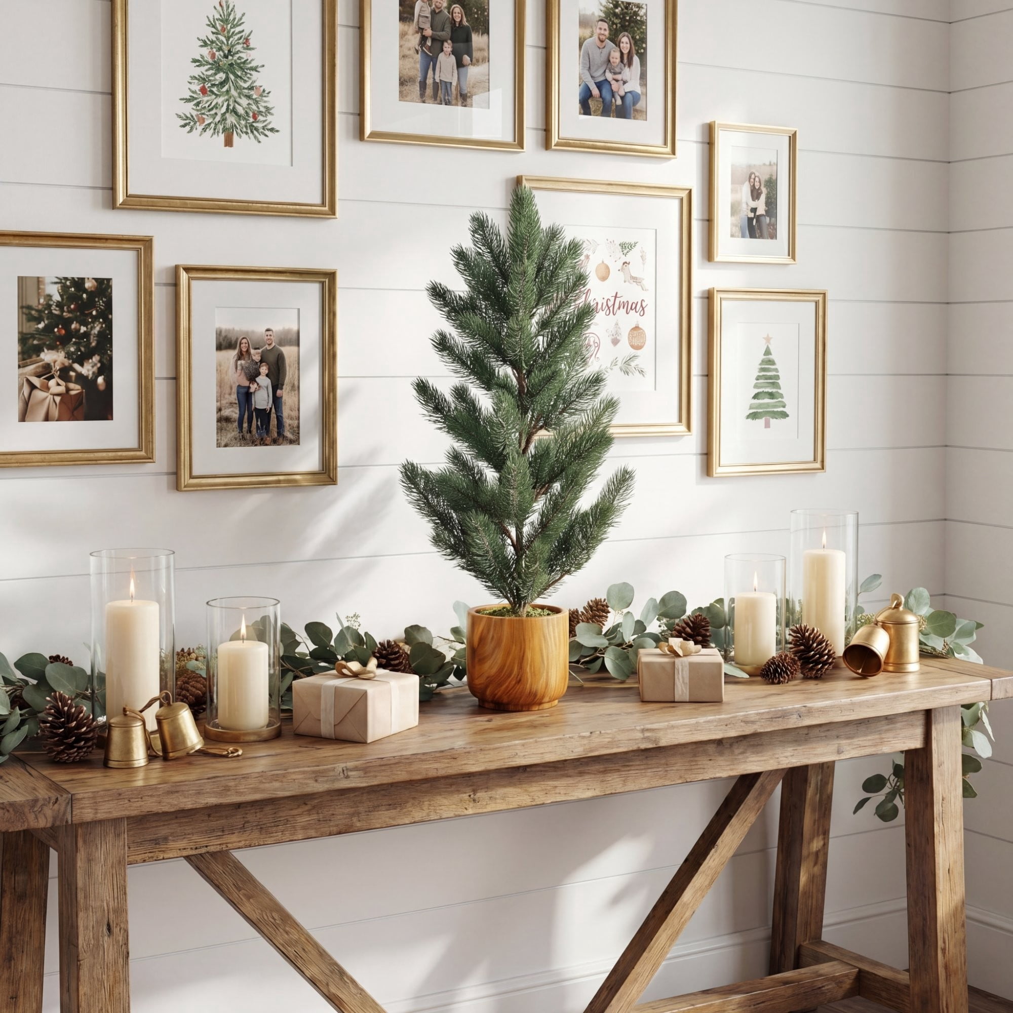 23in. Artificial Christmas Pine Tree in Decorative Wood Planter