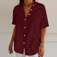 thumbnail image 2 of Besolor Womens Button down Shirts Summer Cotton Linen Casual Loose Lightweight Lapel Collar Short Sleeve Tops, 2 of 5