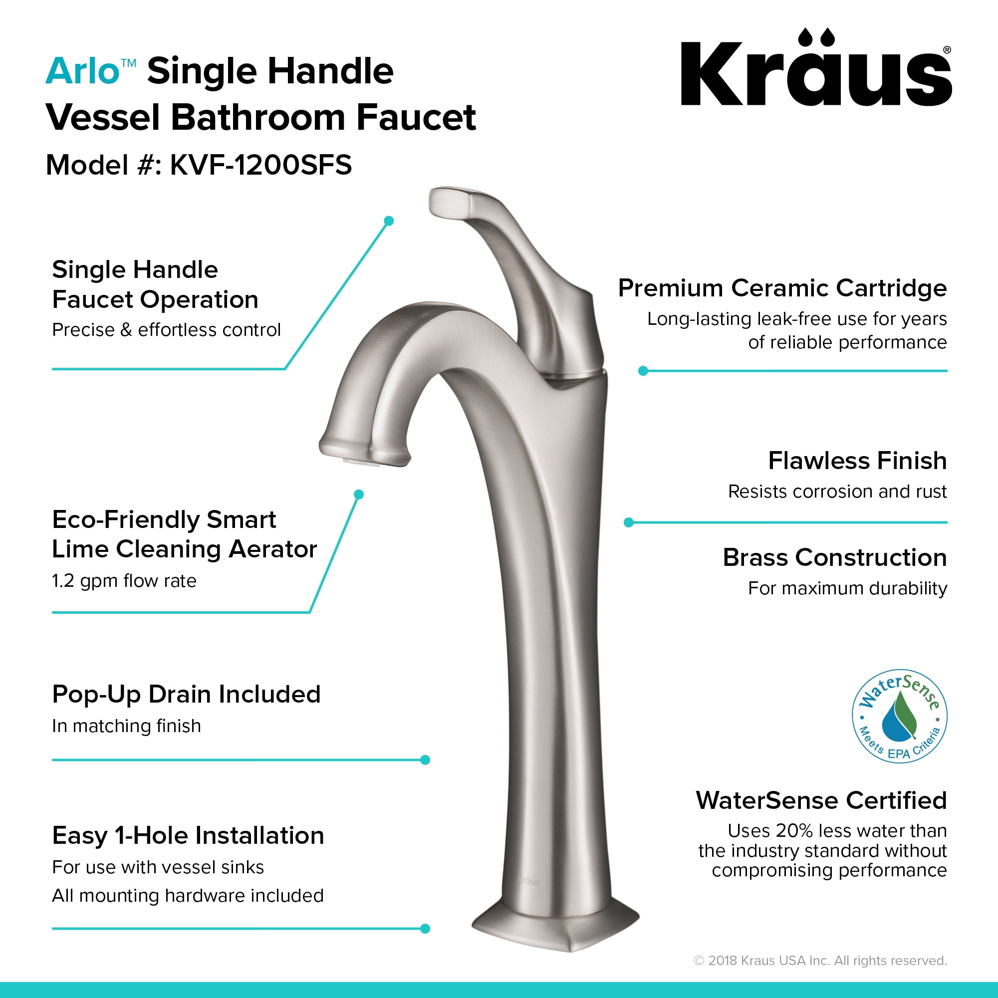 KRAUS Elavo 14-inch Round White Porcelain Ceramic Bathroom Vessel Sink and Spot Free Arlo Faucet Combo Set with Pop-Up Drain, Stainless Brushed Nickel Finish