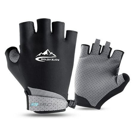 Summer Ice Silk Gloves Women UV Sun Protection Non-slip Sports Cooling Half  Finger Breathable Hiking Driving Men Gloves BLACK