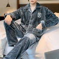 thumbnail image 3 of vnanda Flannel Pajama Set Men's Winter Pajamas Set Lapel Long-sleeve Sleepwear with Thick Buttons Elastic Waist Soft Pockets Cozy Flannel Loungewear for Fall, 3 of 9
