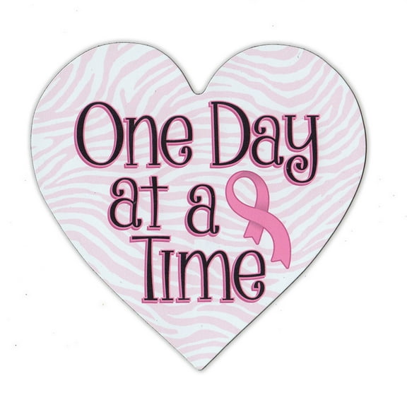 Magnetic Bumper Sticker - Breast Cancer Support Heart - One Day At A Time - Awareness Magnet - 4.25" 4.5"