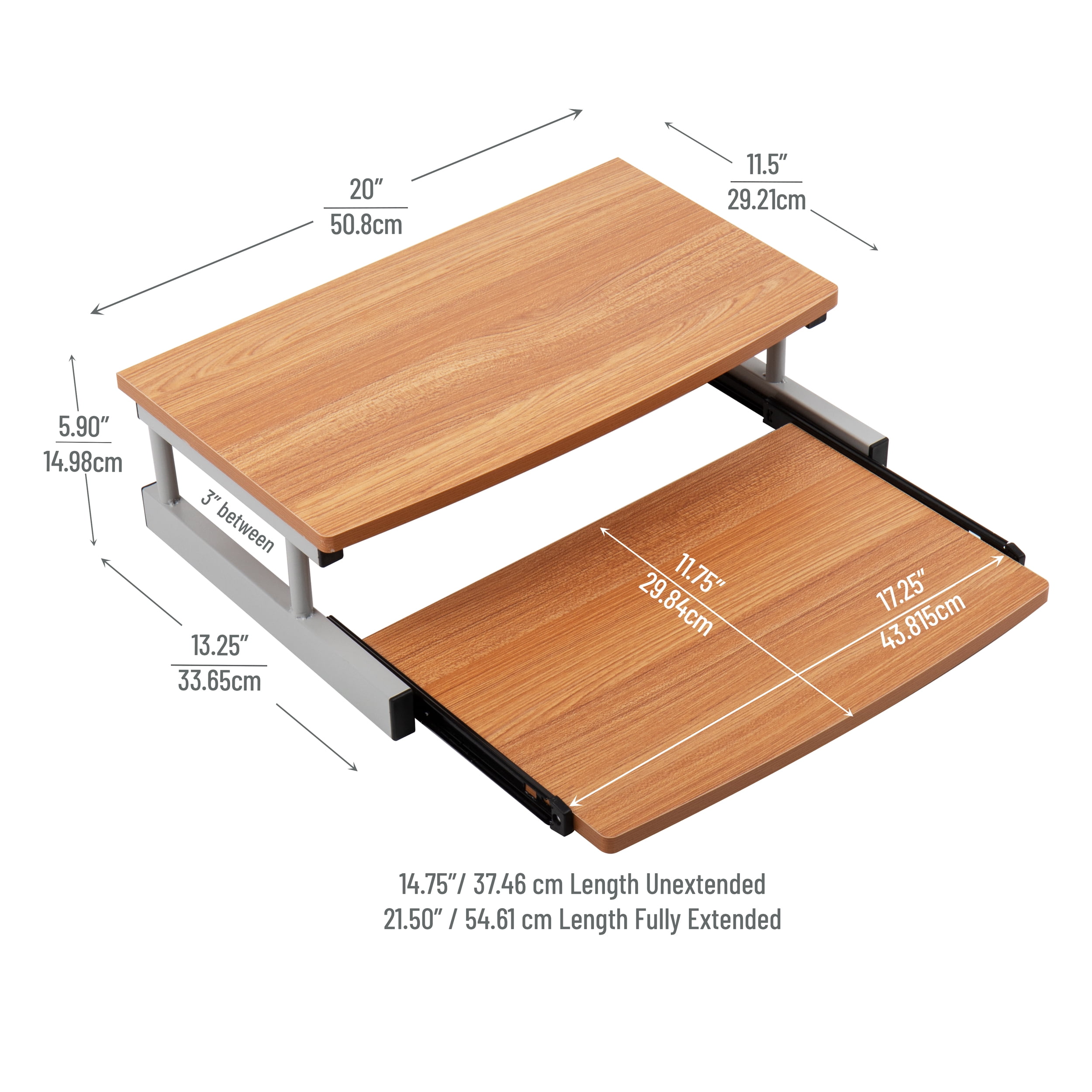 Mind Reader Monitor Stand, Sliding Keyboard Drawer, Riser, Metal, 20"L x 14.75"W x 5.9"H, Brown