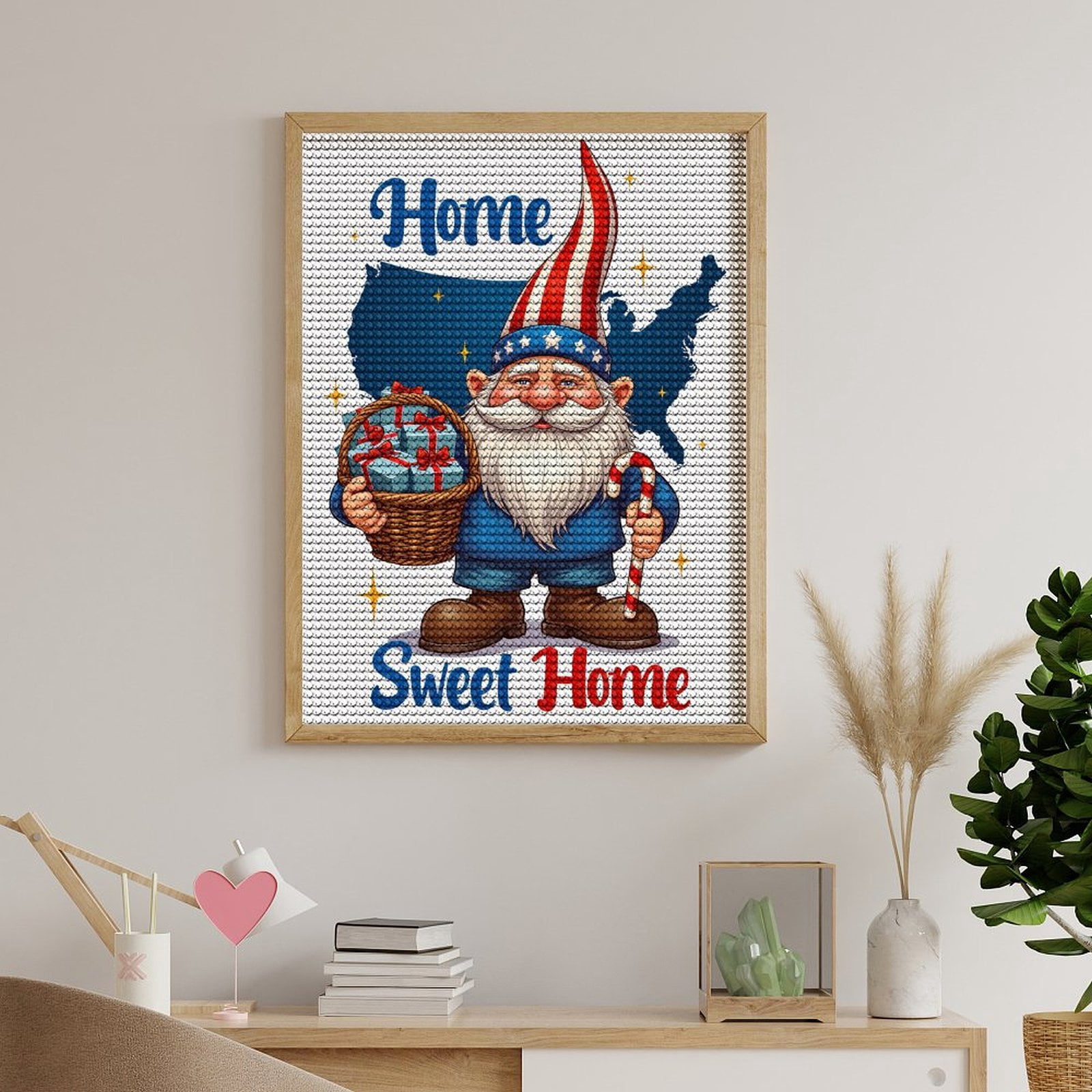 Diamond Art Kits for Adults, Patriotic Gnome With Presents 5D Diamond Painting Kits for Adults Beginners, DIY Full Drill Diamond Painting, Gem Art and Crafts 12x16