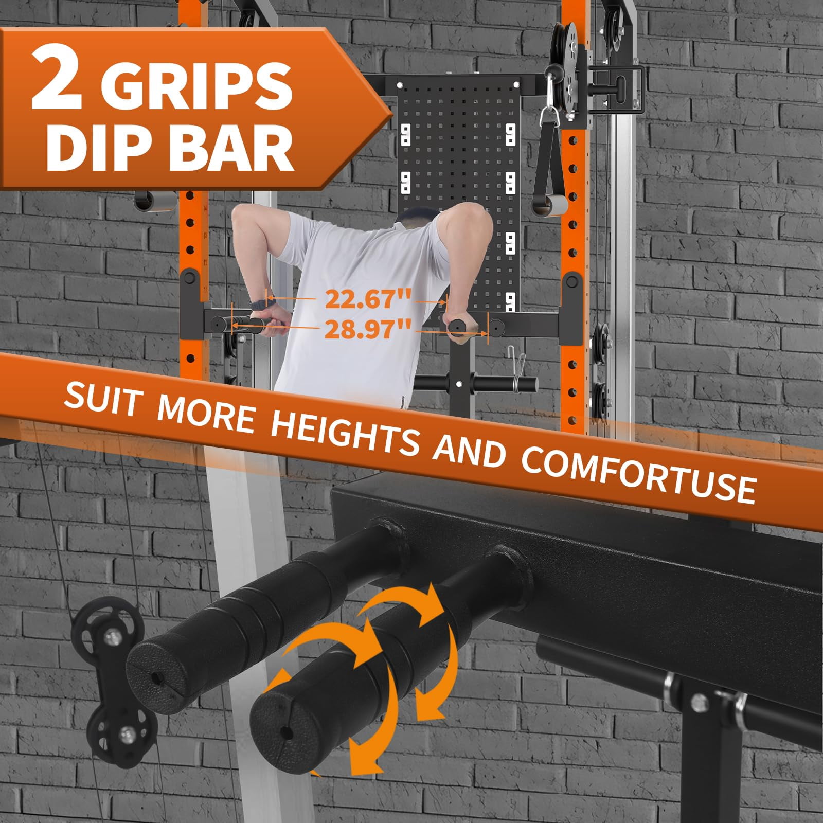 Gaderth Power Cage, Squat Rack for Home Gym, Power Rack with Dual Independent Pulley System, 2000LB Capacity Workout Cage with Adjustable Cable Crossover System and Training Attachment