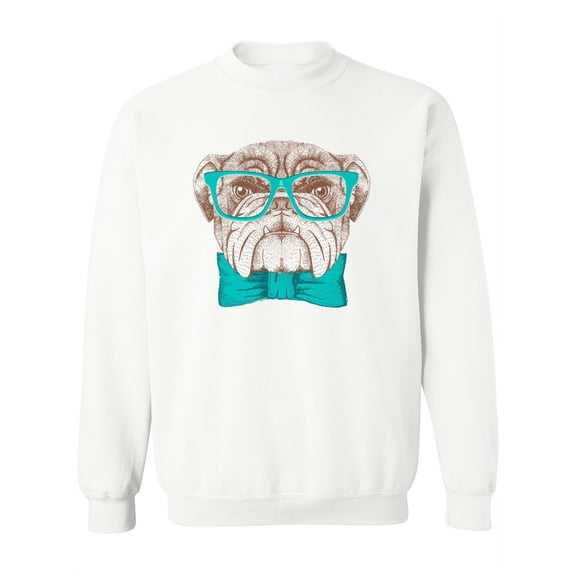 Hand Drawing Hipster Bulldog. Sweatshirt Women -Image by Shutterstock, Female Large