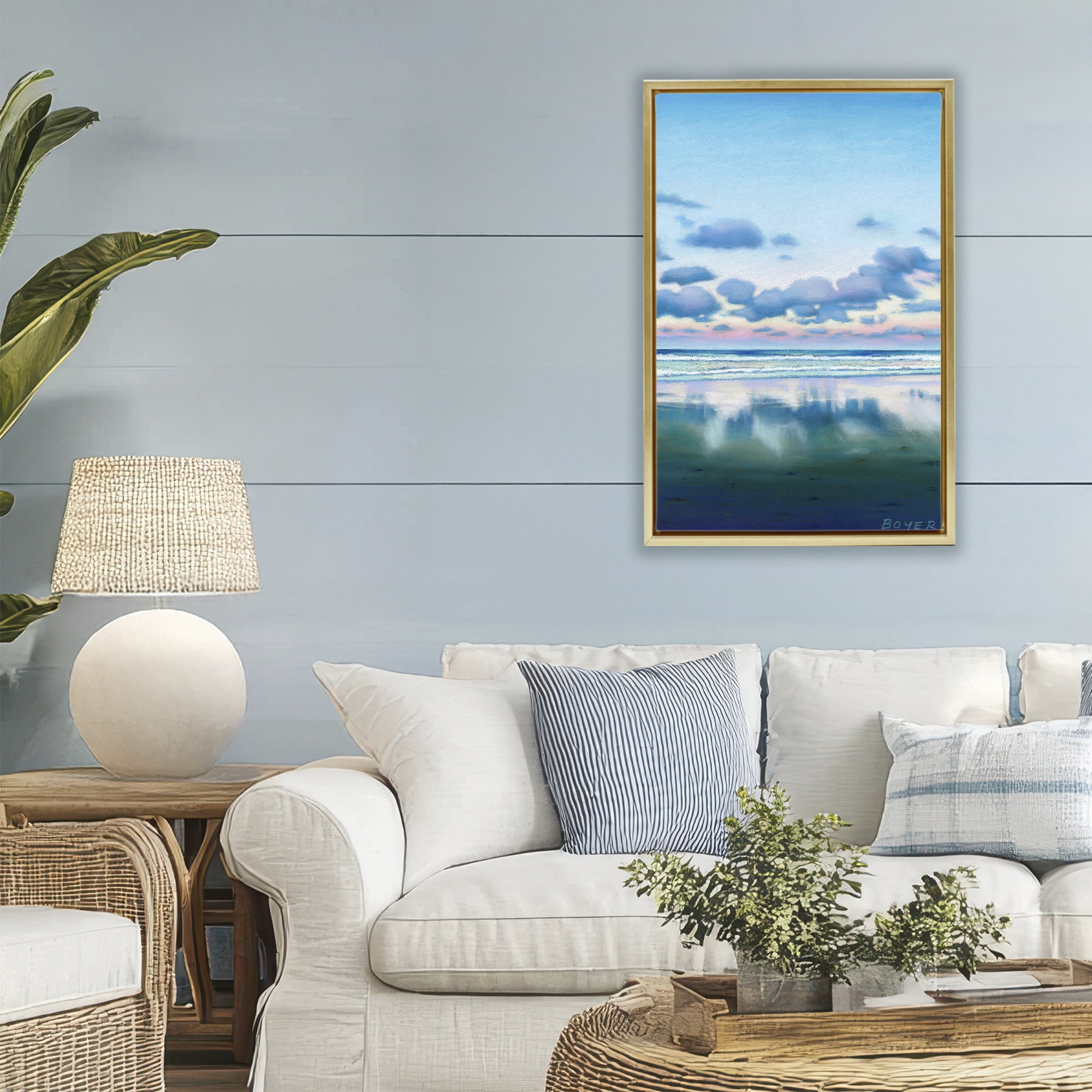 Stupell Industries Pretty Azure Cloud Reflection Gold Framed Floater Canvas Wall Art, design by Susy Boyer