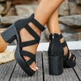 thumbnail image 4 of Womens Sandals Chunky Heel Peep Toe Summer Casual Shoes Women's Fashionable Leisure Summer Solid Color Beach Sandals, 4 of 9