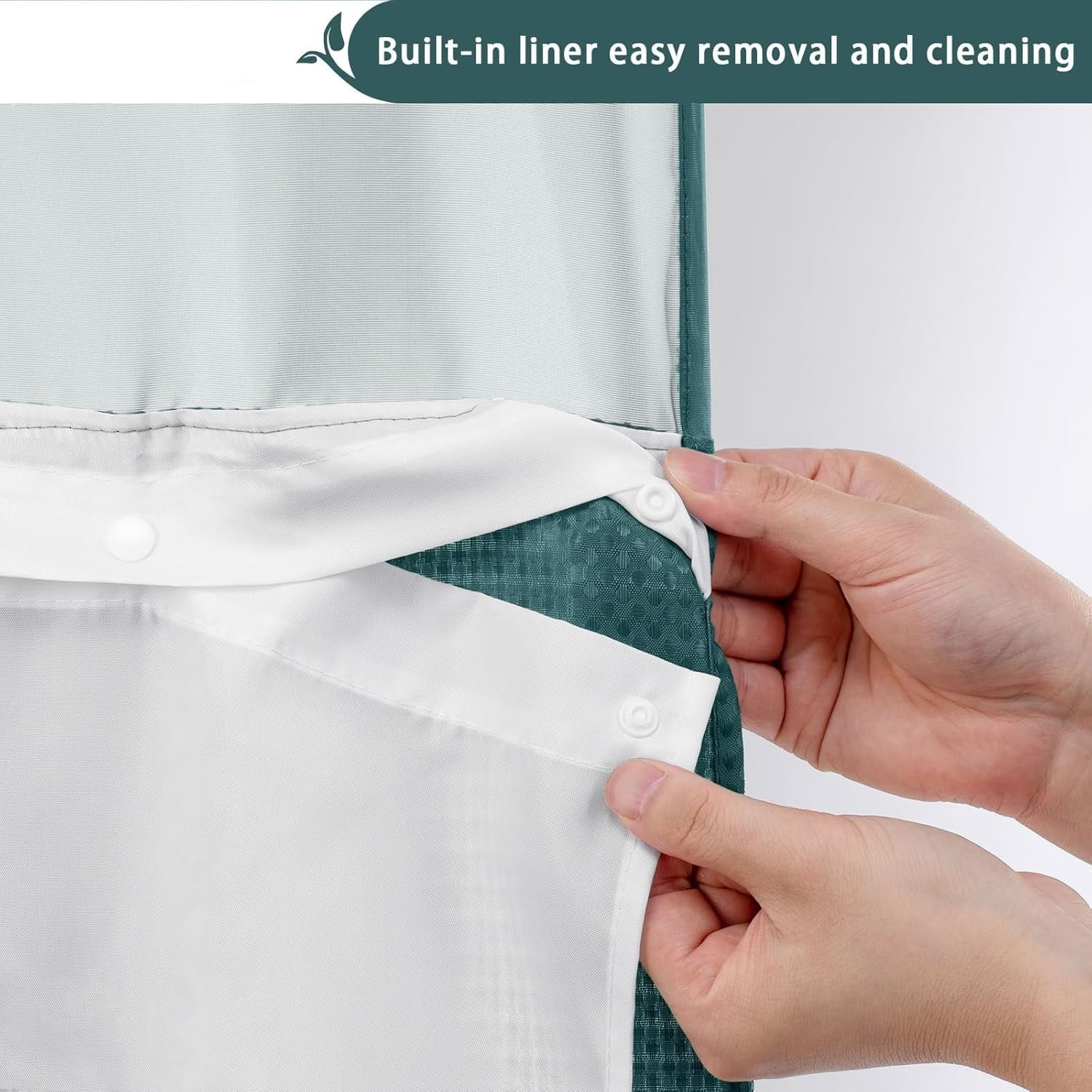 Zrodlmo No Hook Fabric Shower Curtain with Snap-in Liner, Waffle Waterproof and Mildew Resistant Bathroom Curtain, 72"x 74", Seaweed Green