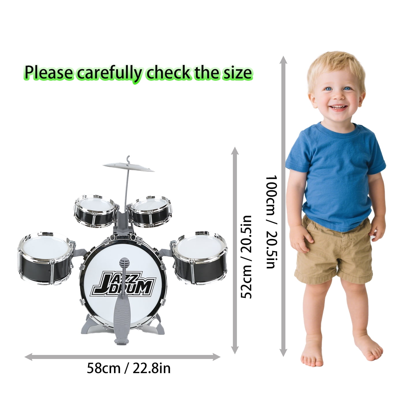 Felizhus kids drum set 10-piece with stool - beginner jazz drum kit for boys and girls ages 3-8, musical toy gift