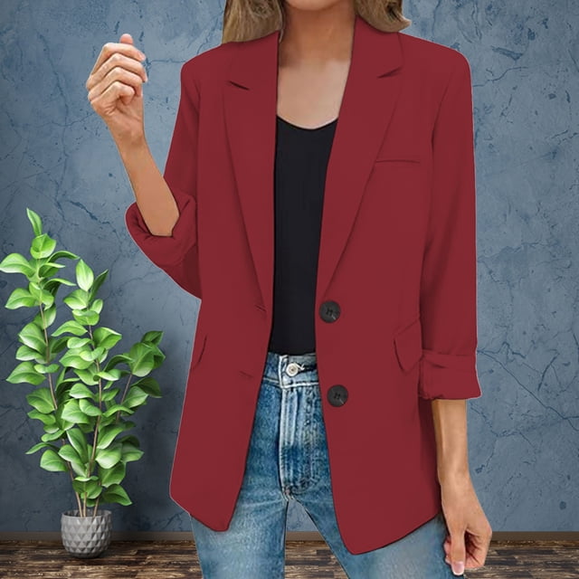 Clearance Sale! Womens Casual Jacket Pockets Long Sleeve Front Button Work Lapel Button Jacket