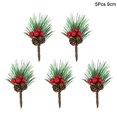 thumbnail image 1 of 5 uds. De bayas rojas de Navidad, flor artificial, rama de cono de pino, adornos para árboles de Navidad, embalaje de regalo, corona DIY para el hogar, 1 of 5