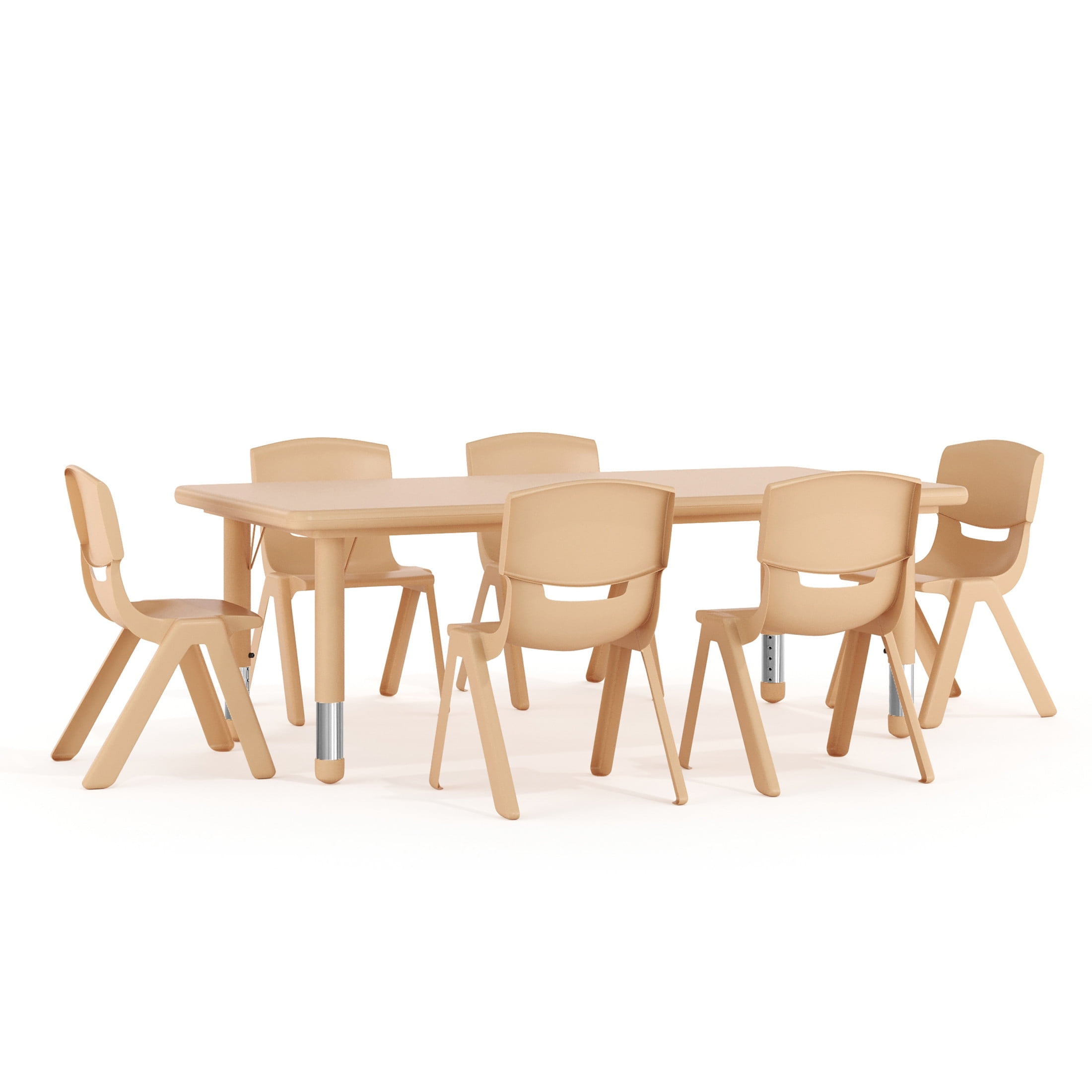 Flash Furniture Emmy 24"W x 48"L Rectangular Natural Plastic Height Adjustable Activity Table Set with 6 Chairs