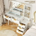 thumbnail image 6 of TROPOW 48" Fluted Makeup Vanity Desk with LED Mirror & Lights, 5 Drawers, Glass Top & Built-in Power Outlet, Modern Dressing Table for Bedroom,White, 6 of 8