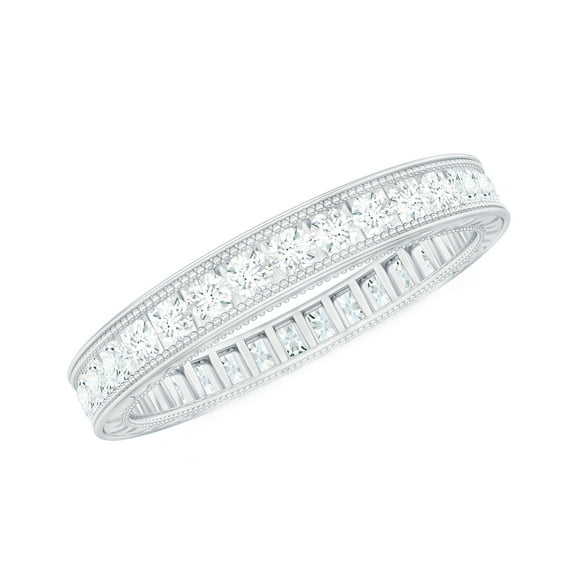 Rosec Jewels Moissanite Eternity Wedding Band for Women - D-VS1 Grade Certified - Ready to Gift, 925 Sterling Silver, US 4.00