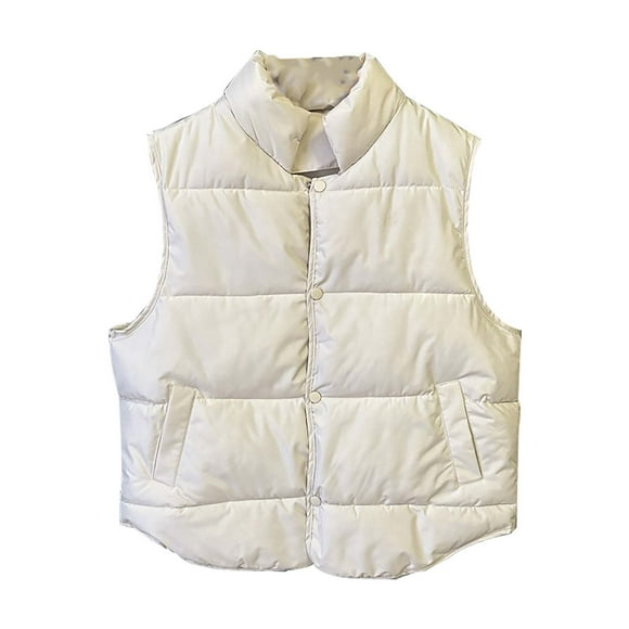 Bmisegm Women's Autumn and Winter Stand Collar Loose Coat Fashion Warm Vest Jackets for Women White L
