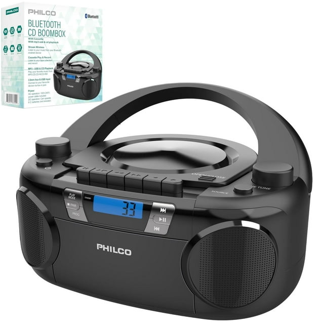 Reproductor de CD Philco Bluetooth Boombox portátil con Cassette y Graves Potentes para el Hogar