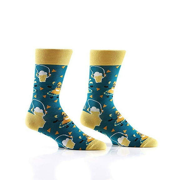 Yo Sox Nachos and Beer Yellow and Blue Men's Size 7-12 Cotton Blend Novelty Crew Socks