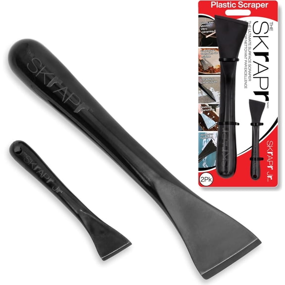 Plastic Scraper Tool, 2 Pack, Non-Scratch, Ergonomic Handle, Heat Resistant (450F), Dishwasher Safe - Clean Ovens, Countertops, Hard Floors, Walls, and Windows