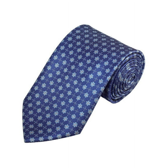 Sky Blue W/ Pink Dot And Steel Blue Floral Woven Necktie
