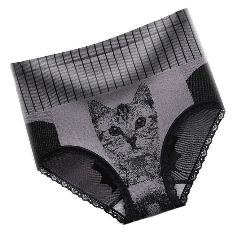 SunSunrise Cat Print Panties Lace Graphene Body Shaping Butt Lift Panties  Women Accessory for Daily Wear