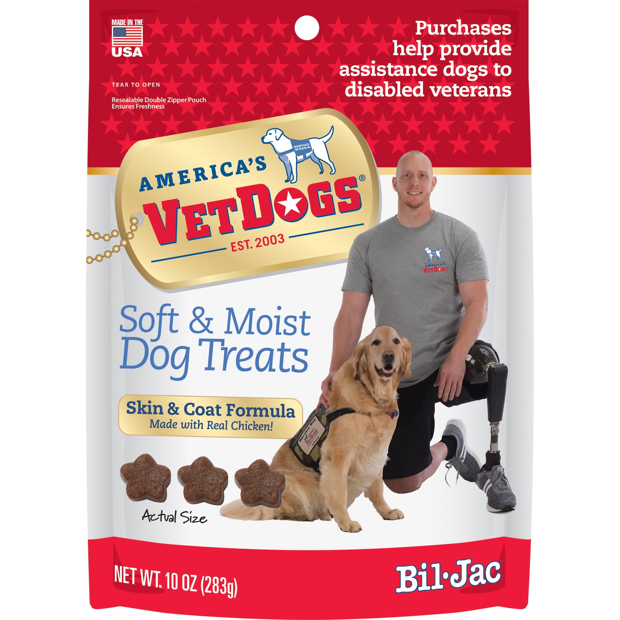 Bil-Jac VetDogs Veteran's K-9 Corps Soft & Moist Dog Treats, 10 oz, Skin and Coat Formula