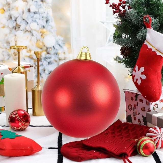 Bolas De Navidad De Plástico Adorno navideño esférico rojo de plástico irrompible de 15 cm para decoración interior y exterior (1 unidad) Rkxzt