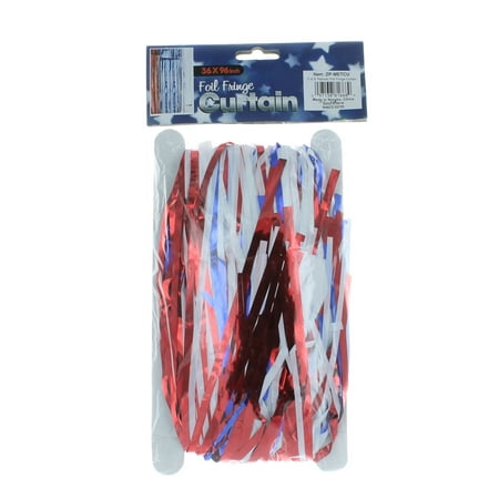 Red White Blue Patriotic USA Metallic Fringe Curtain Party Room Decor 3' x 8'