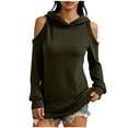 thumbnail image 2 of Qulqfy Long Sleeve Going Out Tops for Women Fashion Green Cold Shoulder Sweatshirts Hooded Tunic Shirts for Women, 2 of 8