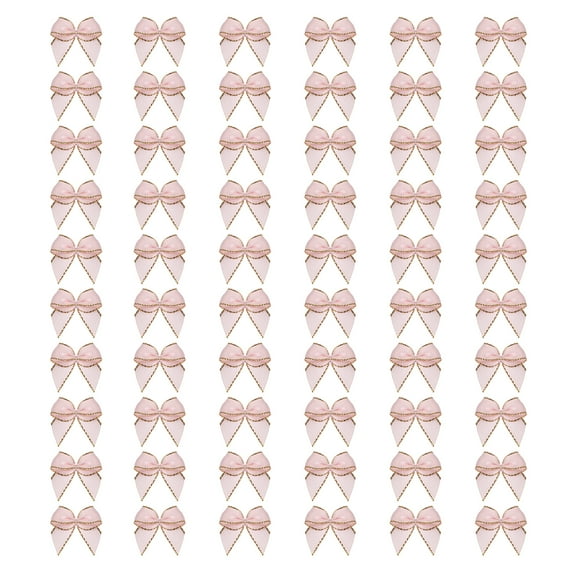 100Pcs Mini Gold Edge Ribbon Bow 1" Fabric Satin Ribbon Bows for Craft DIY Hair Bow Sewing Light Pink