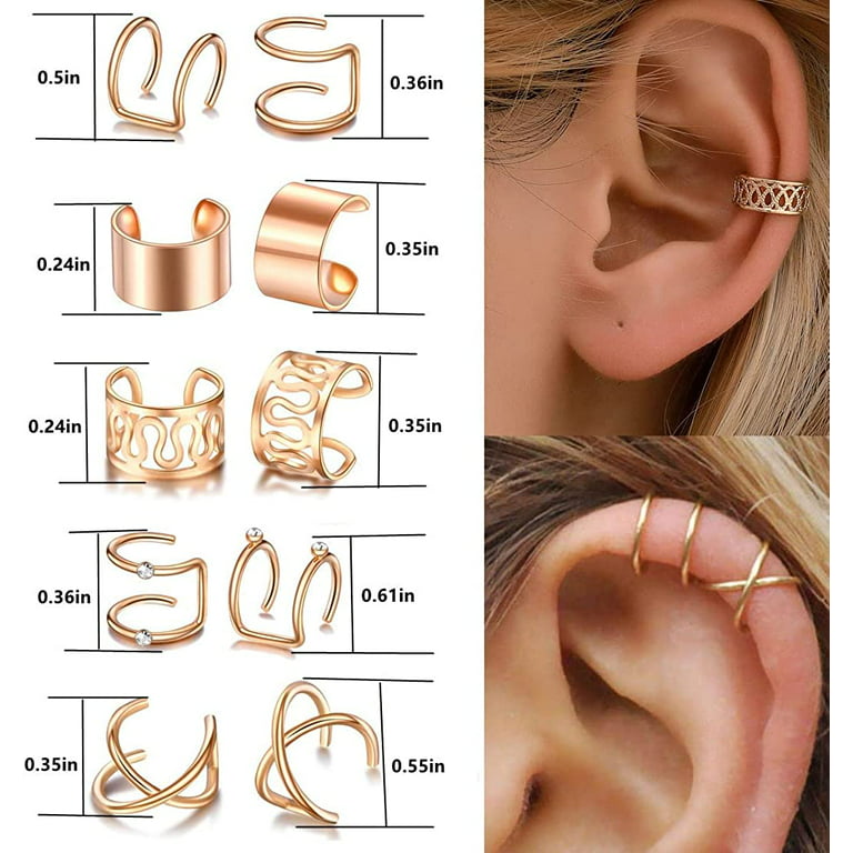 40Pcs/Set Adjustable Rose Gold Silver Ear Cuffs for Women Non Piercing  Girls Cartilage Earring Wraps,Fake Ear Clip Jewelry Gift