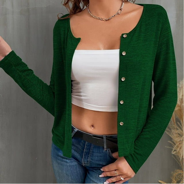 LOVZFMLL Jackets for Women's Cropped Cardigans Fall Casual Long Sleeve Open Front Workout Sweatshirt Solid Color Coat