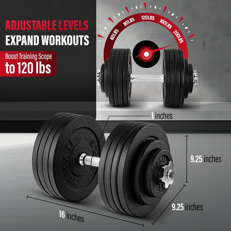 Yes4All 200lbs Adjustable Dumbbell Set with Weight Plates Star Lock Collars Connector