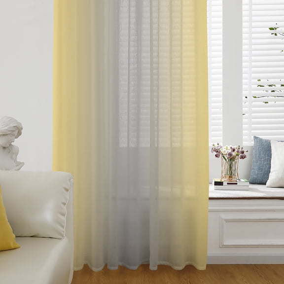 Yellow Gray Ombre Sheer Curtains 84 Inch Length, Light Filtering Voile Curtain Panel, Modern Gradient Abstract Art Rod Pocket Drapes Window Treatments for Living Room Bedroom 52"x84"