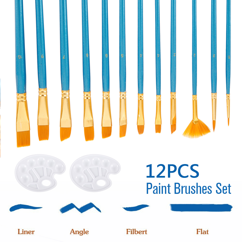 Willstar 14 pcs Painting Brush Kit Round Pointed Tip Nylon Hair Brush Kids Artist Painting Water