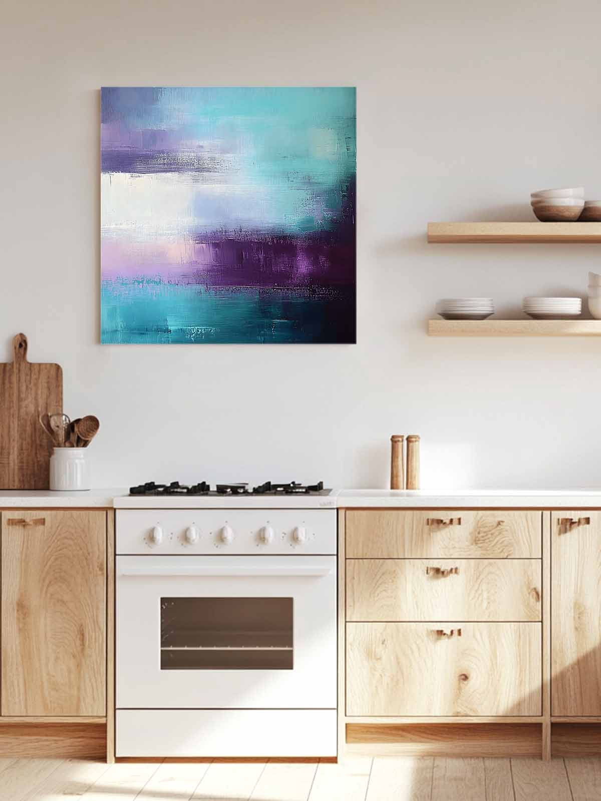 Purple Teal Canvas Wall Art, Mottled Graffiti Color Block Abstract Geometric Framed Wall Decor Modern Artwork Prints Painting for Living Room, Bedroom, Kitchen & Cafe Decor 16x16 Inch