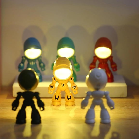 Homelyt Robot Table Lamp Night Light Cute Mini Posable Figure Warm LED Glow Battery Operated with Batteries Included for Bedroom Nightstand
