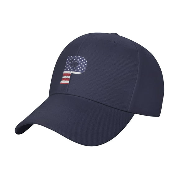 TEQUAN Peaked Cap Alphabet P America Usa Flag Adult Unisex Adjustable Curved Brim Baseball Cap Hat, Blue