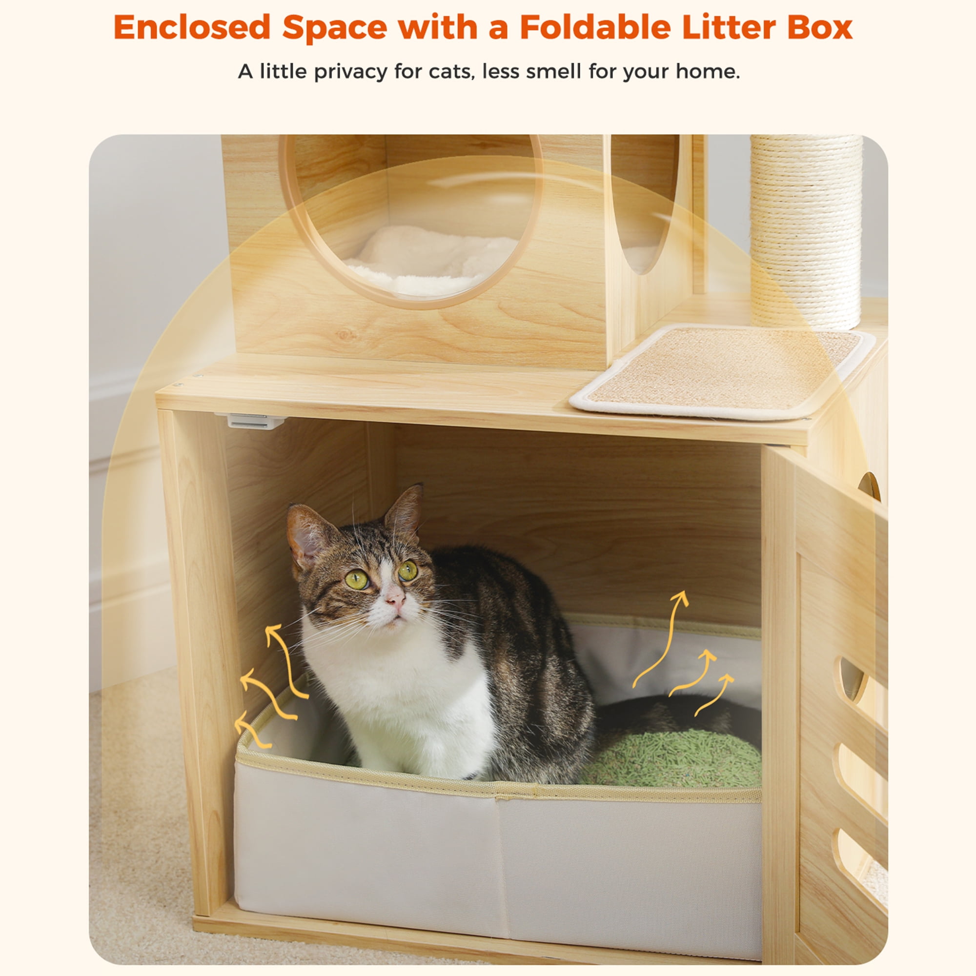Pefilos 90"-110" Adjustable Height Cat Tree Tower Floor-to-Ceiling, Multi-Level Cat Activity Center, Cat Condo with Litter Box Enclosure, Beige Pefilos 90"-110" Adjustable Height Cat Tree Tower Floor-to-Ceiling, Multi-Level Cat Activity Center, Cat Condo with Litter Box Enclosure, Beige