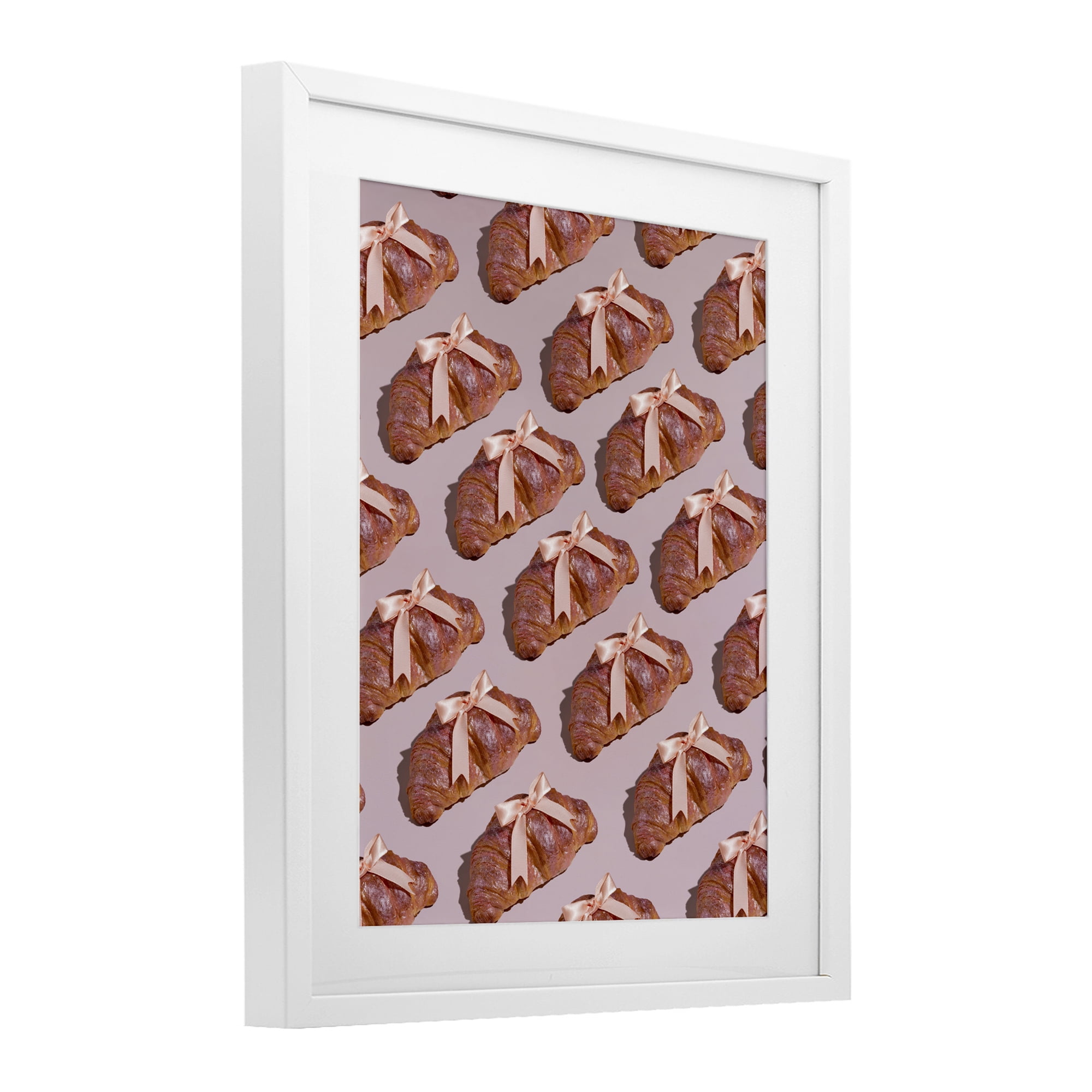Stupell Industries Croissants with Ribbons Pattern White Framed Print Under Glass, design by LISH Creative