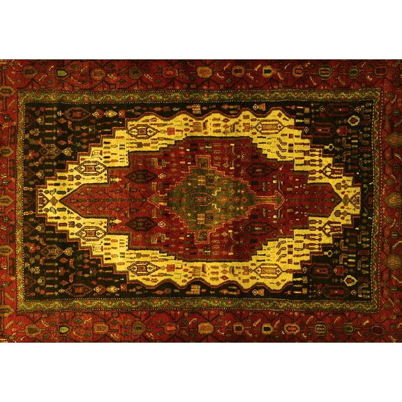 Ahgly Company Machine Washable Indoor Rectangle Persian Yellow Traditional Area Rugs, 5' x 7'