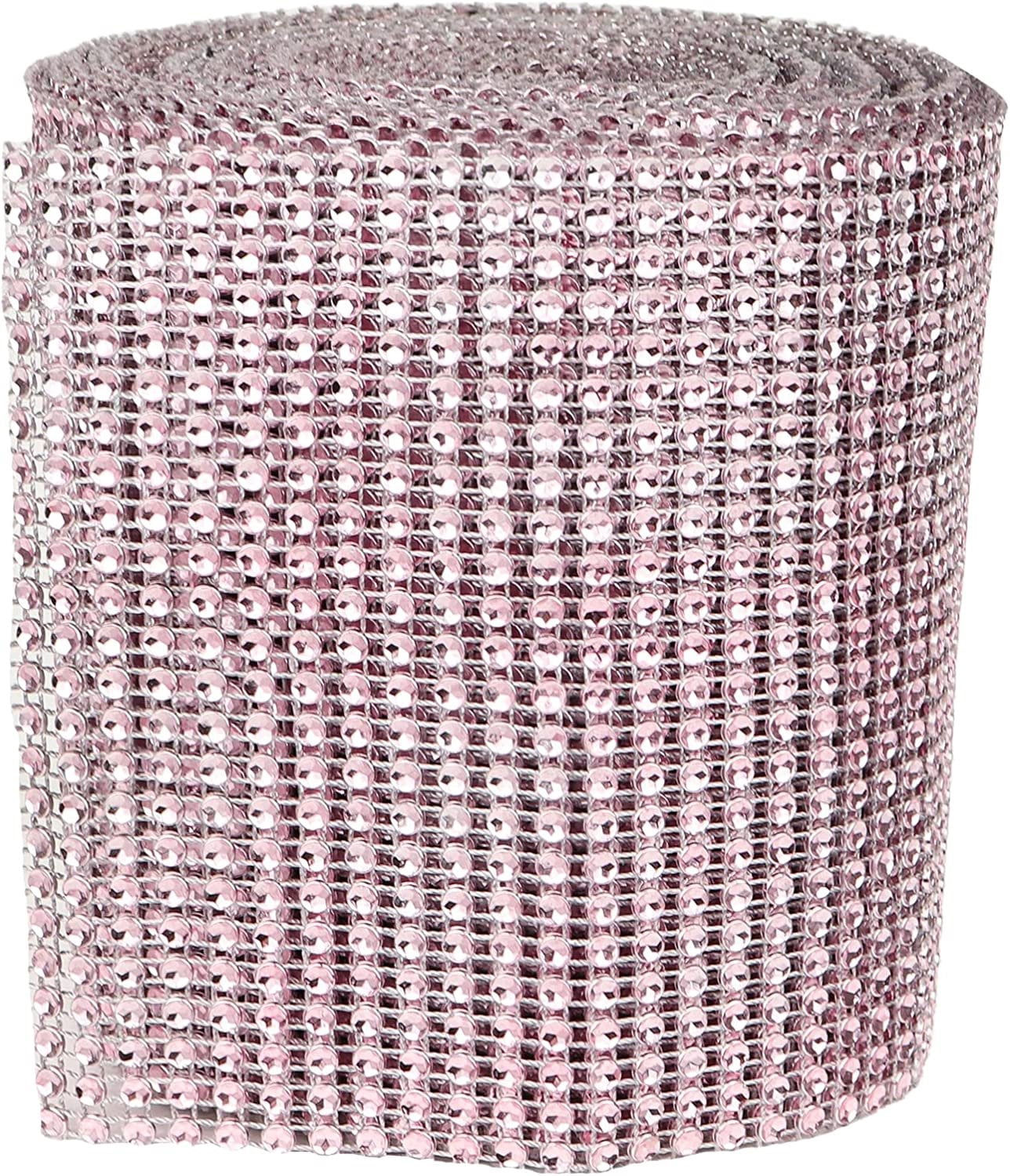 O'Creme Rhinestone Mesh Ribbon Wrap 24 Row 4-1/2 Inch Wide x 10 Yards, Light Pink