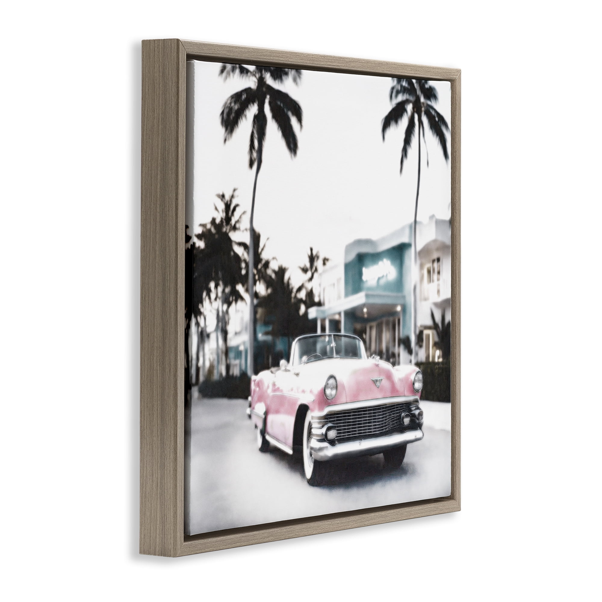 Stupell Industries Tropical Cruise Antique Car Transportation Painting Brown Floater Framed Canvas Art Print Wall Art, 18 x 18